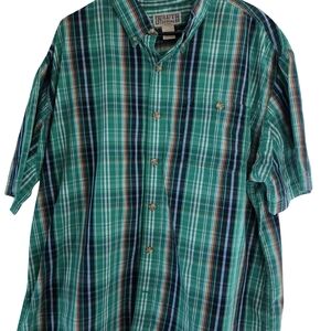 Duluth Trading Co Men's 2XL Plaid Button Up Shirt Green 100% Cotton Short Sleeve